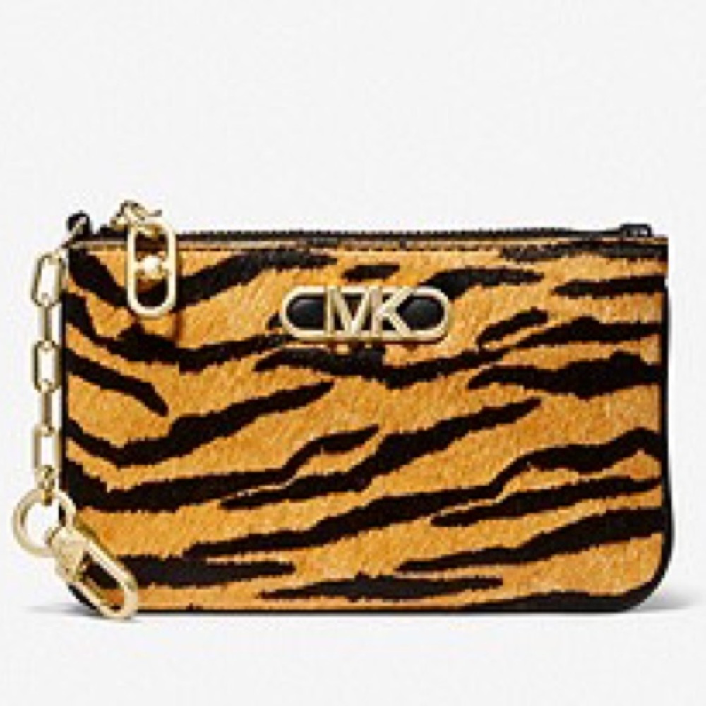 MICHAEL Michael Kors Parker Small Tiger Print Calf Hair Zip Card Case
